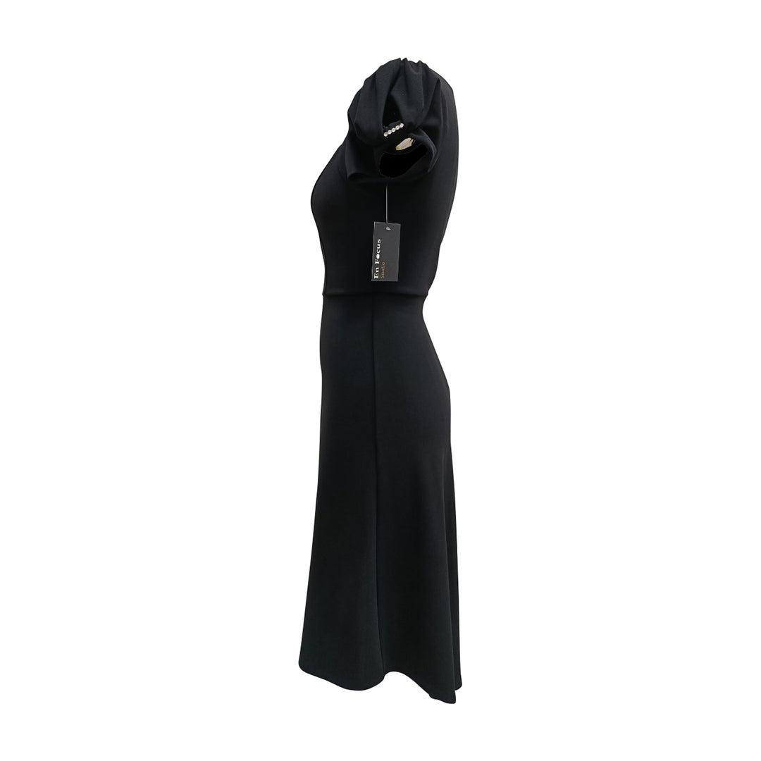 Square Neck Rhinestone Detail hi-lo midi Dress
