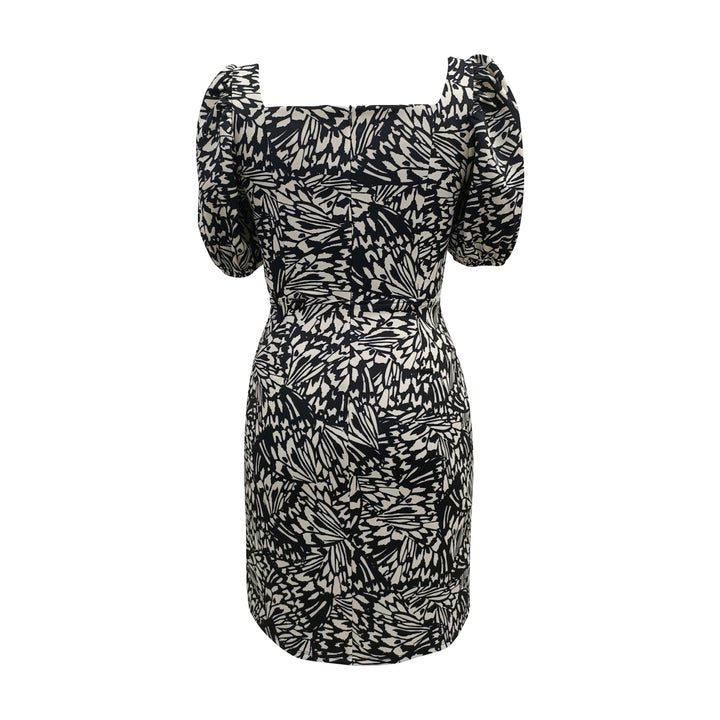 EN FOCUS STUDIO Queen Neck Puff Sleeves Cutout Scuba Mini Dress