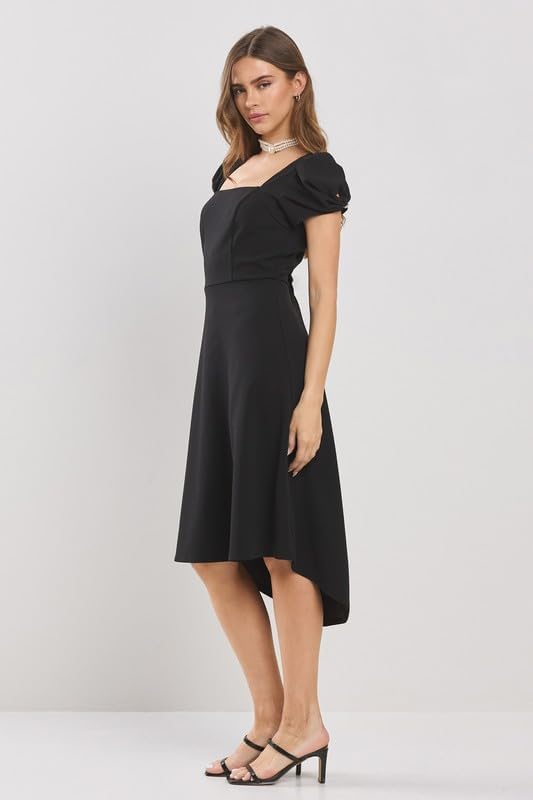 Square Neck Rhinestone Detail hi-lo midi Dress