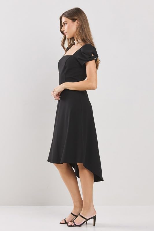 Square Neck Rhinestone Detail hi-lo midi Dress