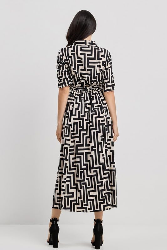Maze Half Sleeves Shirt Maxi Dress