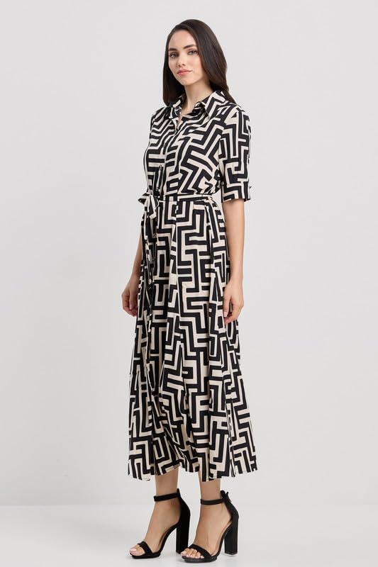 Maze Half Sleeves Shirt Maxi Dress