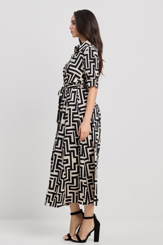 Maze Half Sleeves Shirt Maxi Dress