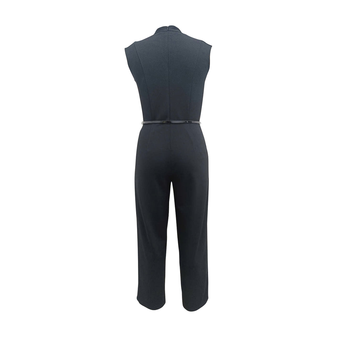 Chic wide shoulder rhinestone belt scuba jumpsuit
