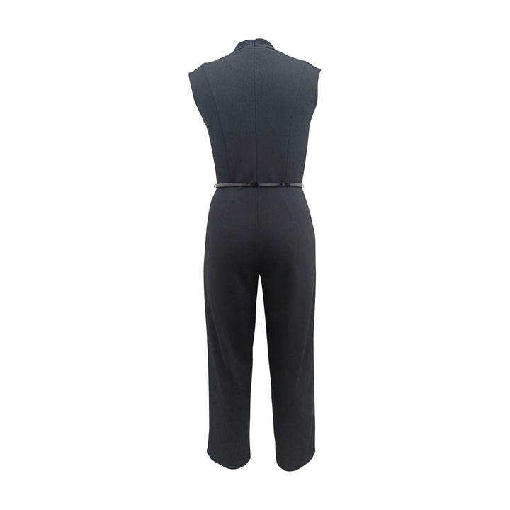 Chic wide shoulder rhinestone belt scuba jumpsuit