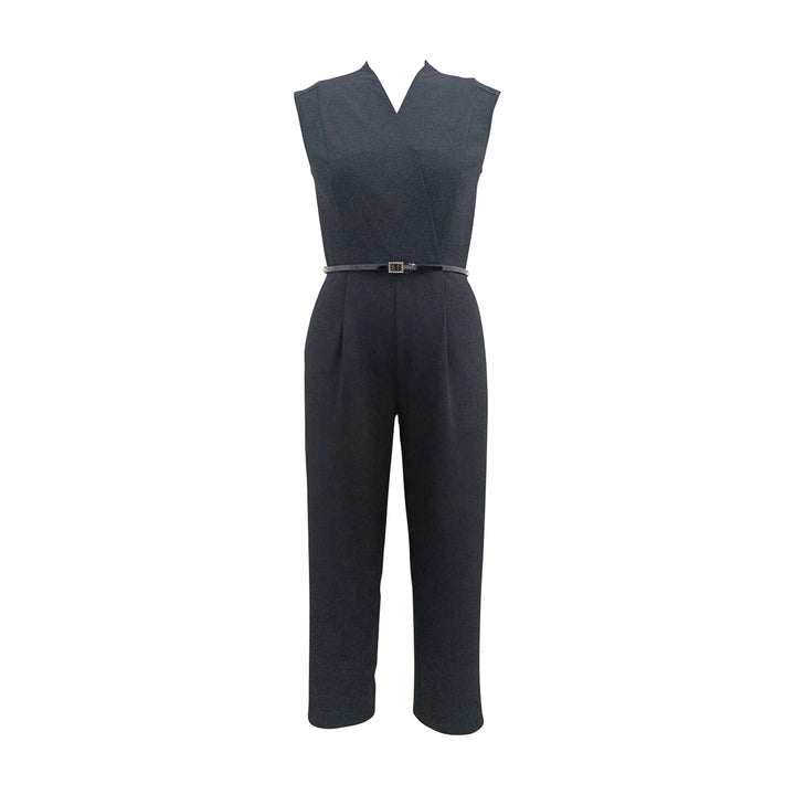 Chic wide shoulder rhinestone belt scuba jumpsuit